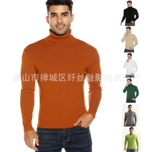 高领打底衫男秋冬纯色长袖套头毛衫欧美修身男装亚马逊休闲针织衫