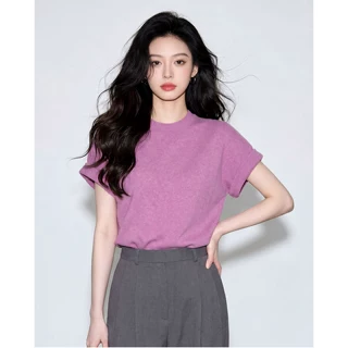 夏季短袖上衣女款2026超火减龄韩系独特漂亮巨好看不撞款紫色t恤