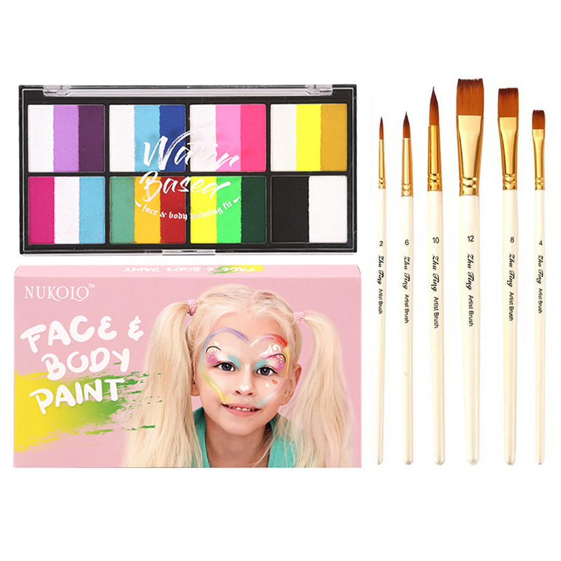 Pintura soluble en agua de tres colores de 8 rejillas (que contiene 1 bolígrafo) + 6 varillas blancas (3 puntas + 3 planas)