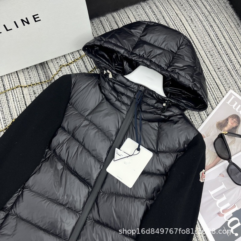 25秋冬新款轻薄款羽绒服羊毛针织袖连帽羽绒外套|undefined