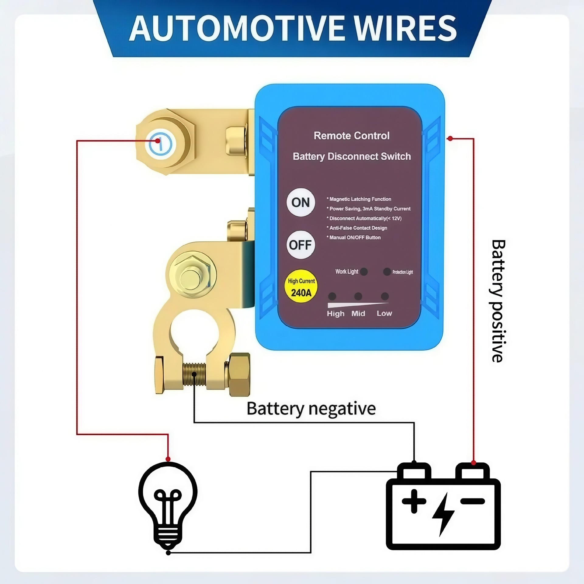 Car battery disconnector remote control manual integrated voltage digital display intelligent power-off switch 12V24V power switch