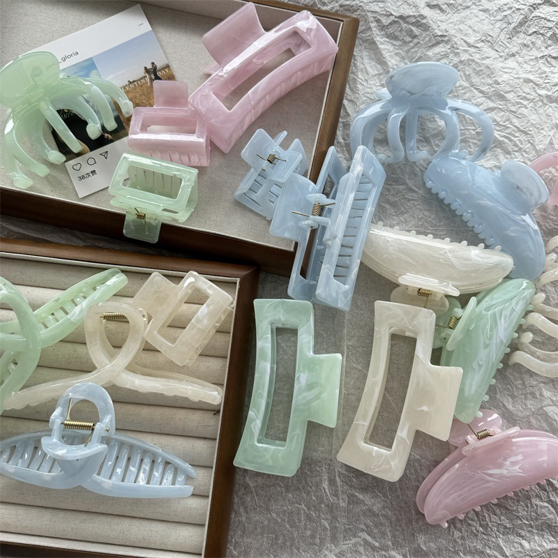 New Spring and Summer Creative Ink Painting Half Tie Grab Clip Back Head Hair Shark Clip Hairpin Clip Headwear Jewelry