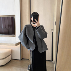 预售灰色双面呢外套女2025秋冬新款设计感短款羊毛大衣