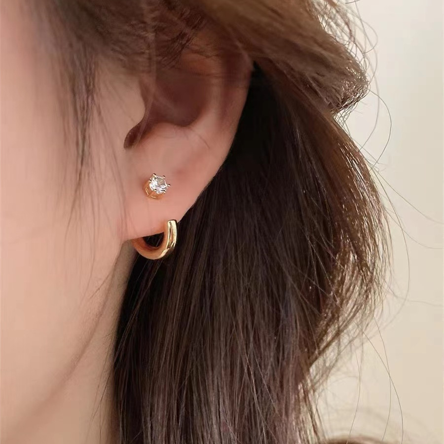 1 Pair Simple Style C Shape Plating Inlay Copper Zircon Ear Studs display picture 2