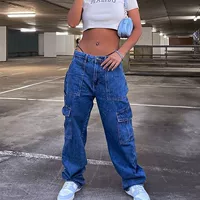 Женские карго-джинсы CargoJeans, многокарманные, свободные прямые, стрейч, оптовая продажа складских остатков