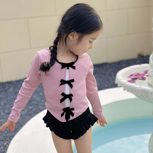 Children's swimsuit bestseller, toddler two-piece set, fashionable ballet girl, cute bow, long-sleeved sun-protective swimsuit