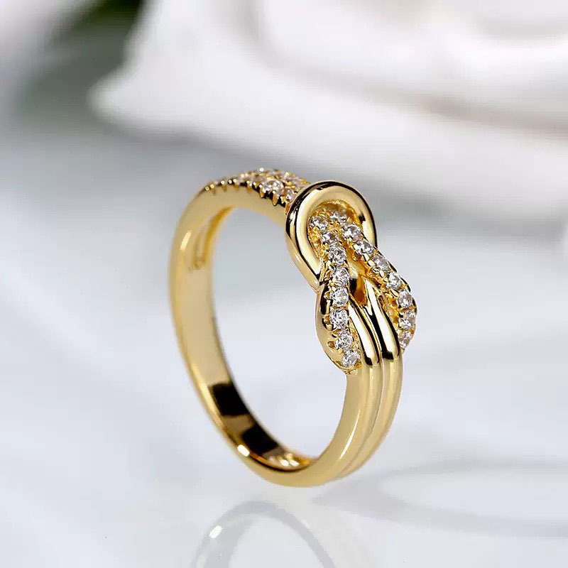 Wish Hot Selling European and American Knotted Flower Diamond Ring Japanese and Korean Style Elegant Ring Women's Engagement Ring