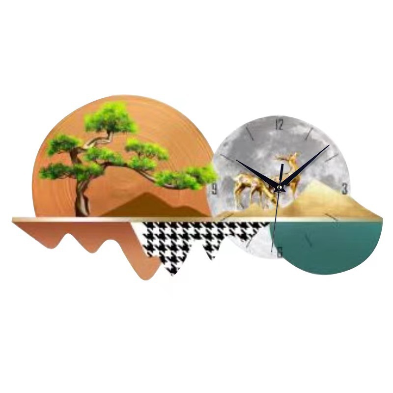 Reloj creativo nórdico lujo ligero reloj de pared de sala de estar decoración de atmósfera pintura de luz nuevo sofá chino pintura de pared de fondo reloj de pared