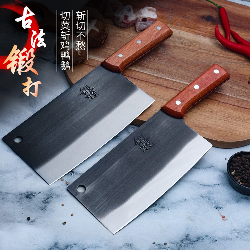 Wholesale Solid Wood Handle Forged Kitchen Knife for Chopping and Slicing, Dual-Purpose Kitchen Knife for Chopping Chicken, Duck, and Ribs, Sharp Slicing Knife for Women