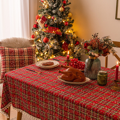 Christmas snowball tablecloth plaid print coffee table dining table dresser cover Christmas New Year decoration background