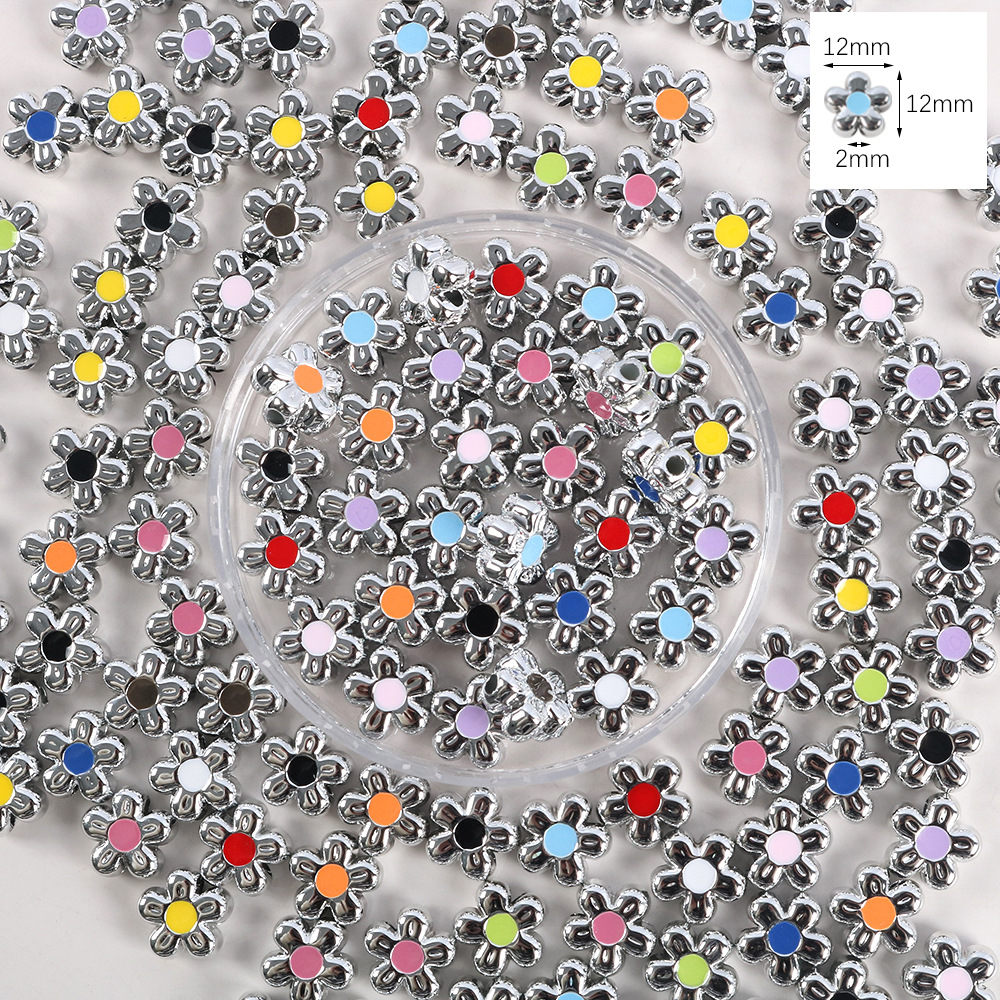 68# bright silver cherry blossom oil flower beads
