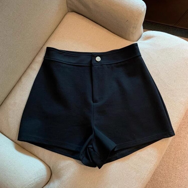 Quần short nữ cạp cao chữ A co giãn thoáng khí phong cách năng động — Màu trắng, Màu đen chi tiết 11