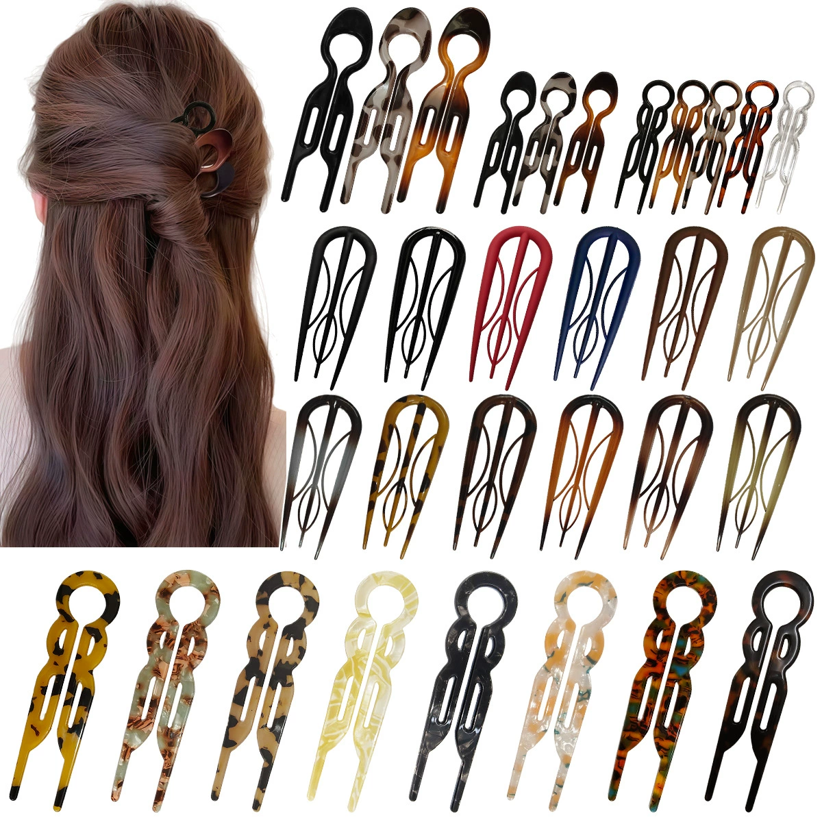 Новая U-образная заколка для волос для женщин, элитная заколка из французского ацетата в форме рыбки для причесок-пучков.