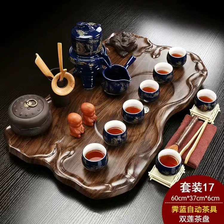 Glass tea set from natural wood for office, simple and elegant design