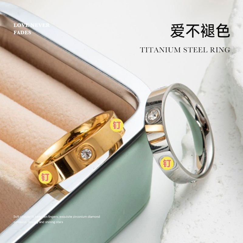 Cross-Border New Titanium Steel Ring for Women, Stainless Steel Jewelry for Couples, Diamond-Encrusted Rings, Personalized Proposal Diamond Rings, Factory Direct Sales