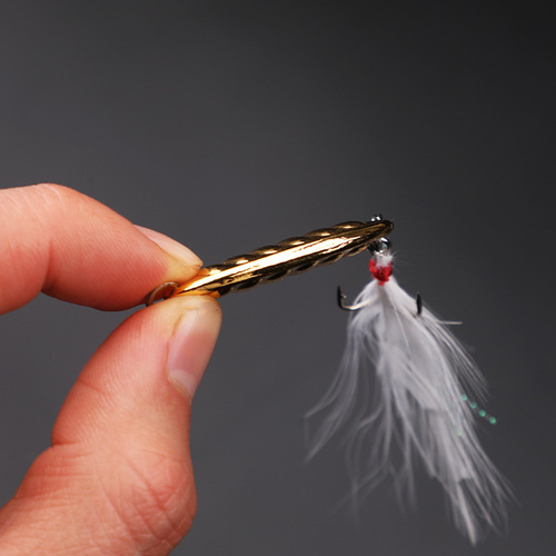 Flat Shimmering Feather Hooked 3B Lure Metal Fishing Bait Hard Bait Manufacturer Wholesale Lure for Spotted Bass Freshwater Bait
