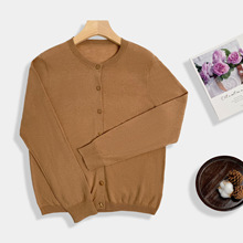 超细美丽诺100纯羊毛针织衫女春装圆领百搭开衫外套纯色薄款上衣