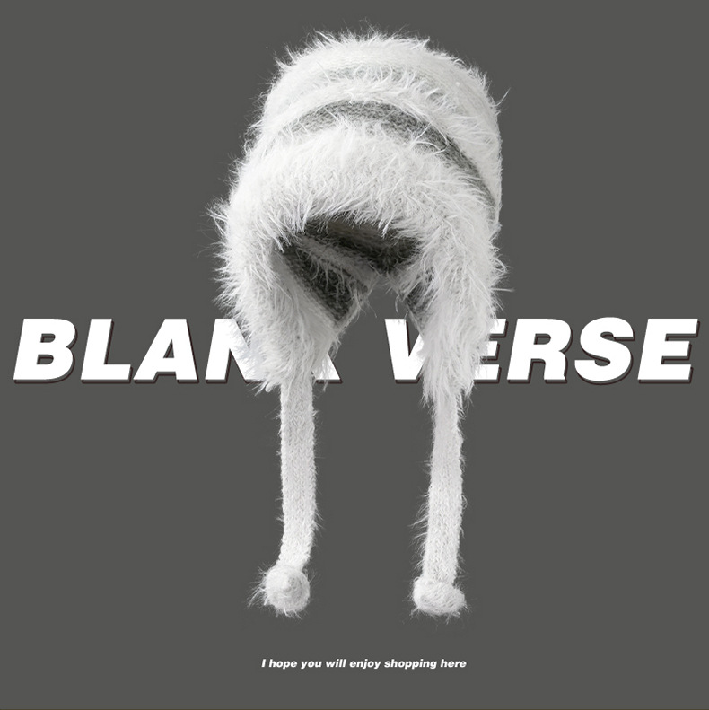 Cappello di lana lavorato a maglia con lacci, protezione per le orecchie, autunno e inverno, colore sfumato, a righe, caldo, in peluche, da donna_voghion.com