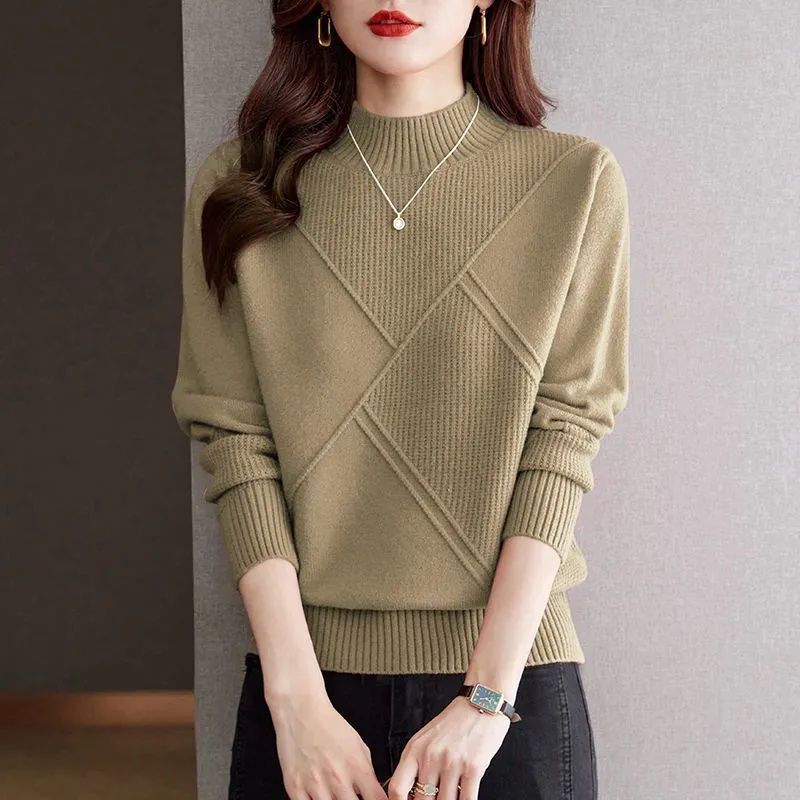 Half Turtleneck Style Sweater for Women, Autumn and Winter New Style, Loose and Fashionable Inner Knitted Bottoming Shirt Top Trendy