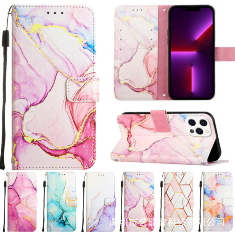 For IPHONE16 15 14 13 12 11PRO MAX XR X876 S24FE Marble Leather Case