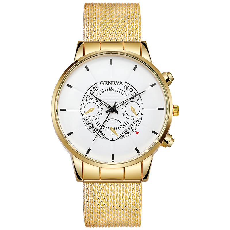 GENEVA Fake New Three Eyes Freizeit Business Kalender Gummi Mesh Herren Quarzuhr_voghion.com