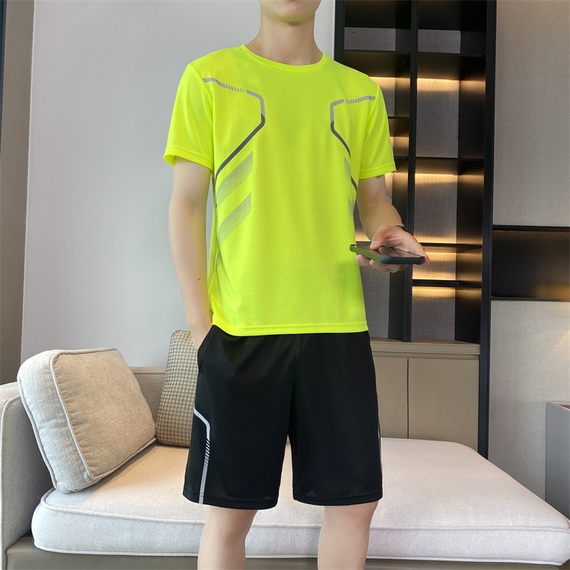 Largo traje de verano para hombres correr camiseta de hielo rápido seco ropa de mangas cortas pantalones cortos entrenamiento de baloncesto