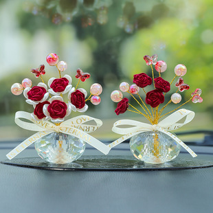 Car Decoration Ornaments Romantic Flocking Rose Crystal Ornaments Swan Ornaments Center Console Goddess High-end Ornaments