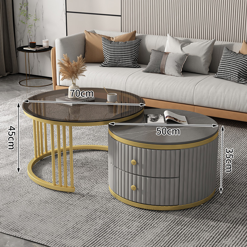 Mesa de café nórdica moderna simple apartamento pequeño Placa de roca mesa de café combinación redonda Luz de lujo sala de estar mesa de té en casa estilo crema