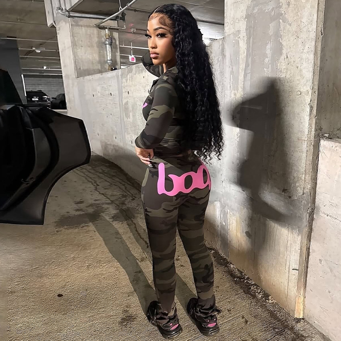 2026 Autumn Women's New Fashion Hooded Top Camouflage Print Sports Slim Fit Long Pants Set_ecoleips.com