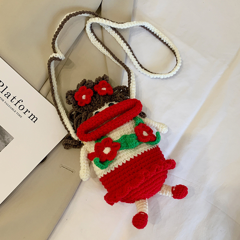 Douyin popolare salsiccia bocca grande bocca borsa per cellulare borsa fatta a mano all'uncinetto fai da te in lana per maglieria borsa divertente portachiavi_voghion.com