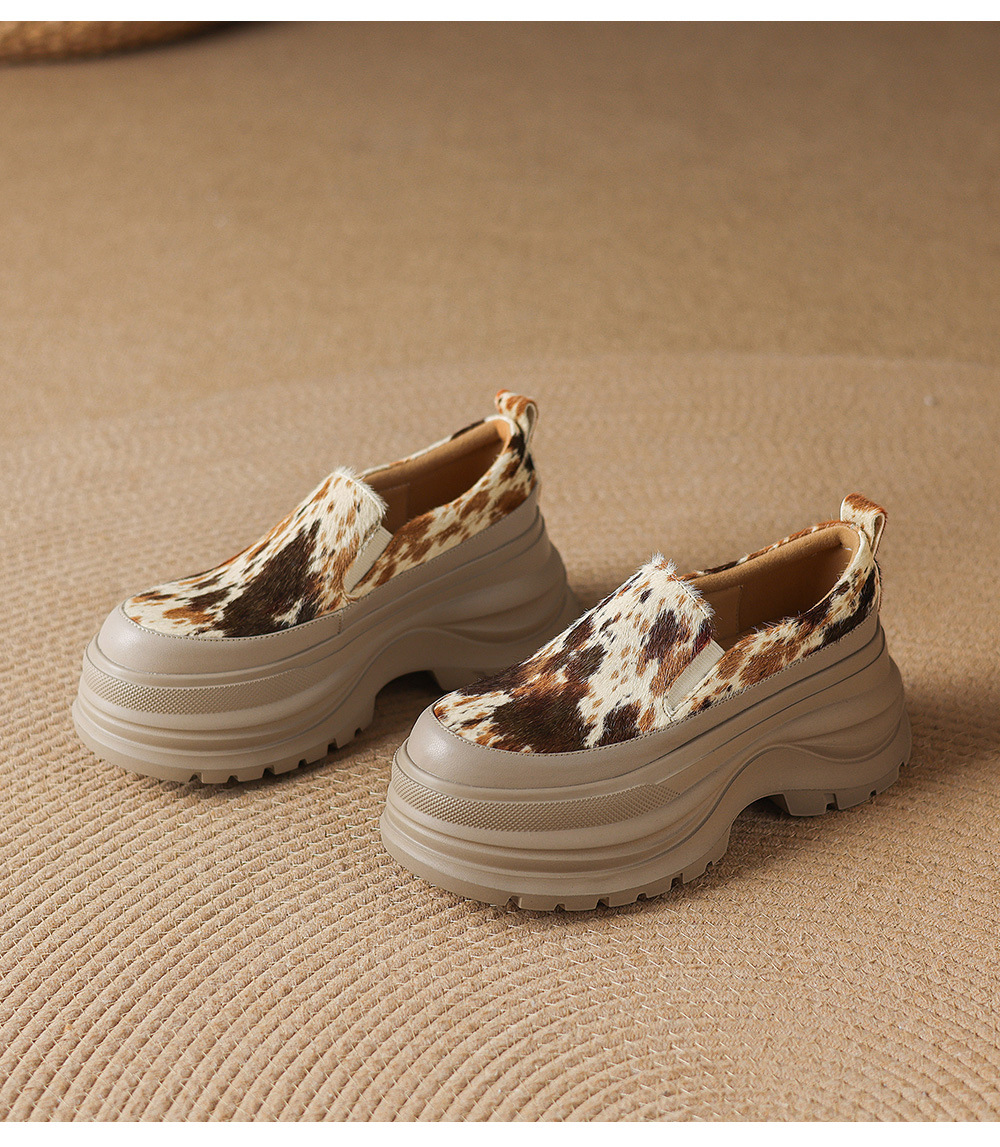 Giày loafer nữ đế xuồng platform da lông ngựa gót 7.5 cm — màu đen, màu mơ chi tiết 20