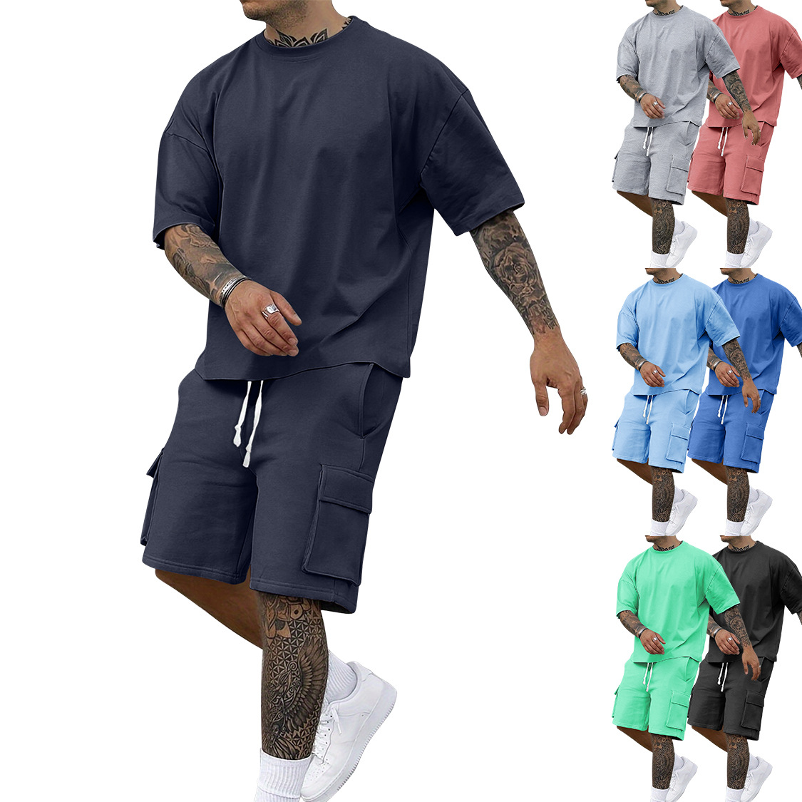 2025 Amazon Foreign Trade Cross-border Men's Summer New Fashion T-shirt Workwear Shorts Casual Sports suit Men