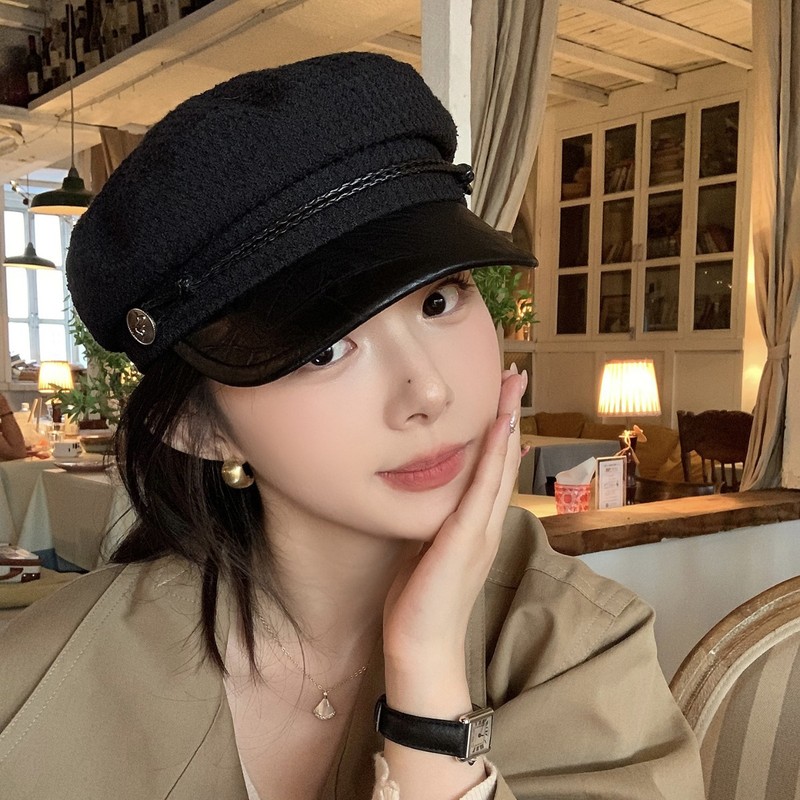 韩系复古黑色贝雷帽女秋冬高级感大头围报童帽画家帽子女款显脸小|undefined