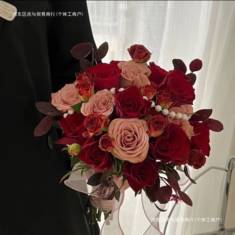 新款中式韩式高级婚礼新娘手捧花仿真手捧花高端玫瑰结婚订婚手捧|undefined