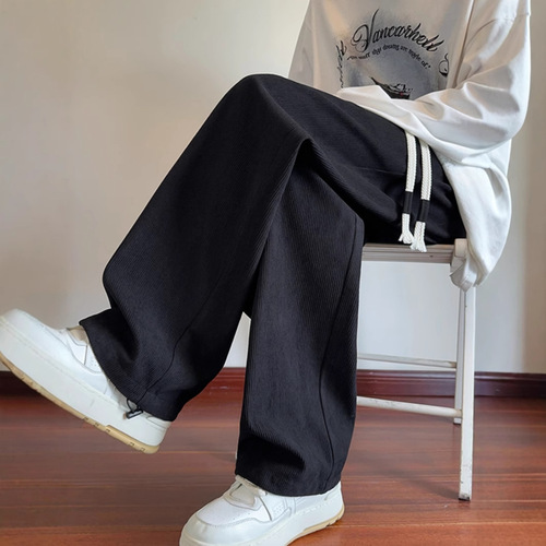 Men's Corduroy Pants for Autumn/Winter with Fleece Lining and Thickening, Trendy Brand American Heavyweight Casual Straight Leg Wide Leg Pants