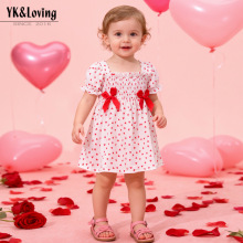 跨境2026年新款情人节女童宝宝连衣裙满印爱心灯笼袖蝴蝶结公主裙