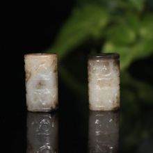 批发供应古珠老珠子收藏 明清老和田玉卷云纹玉琮玉佩珠子 和田玉