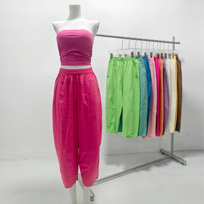 Solid Color Cropped Carrot Yoga Pants 2025 Foreign Trade Trendy Sports Fitness Daily High-Waisted Cropped Casual Pants