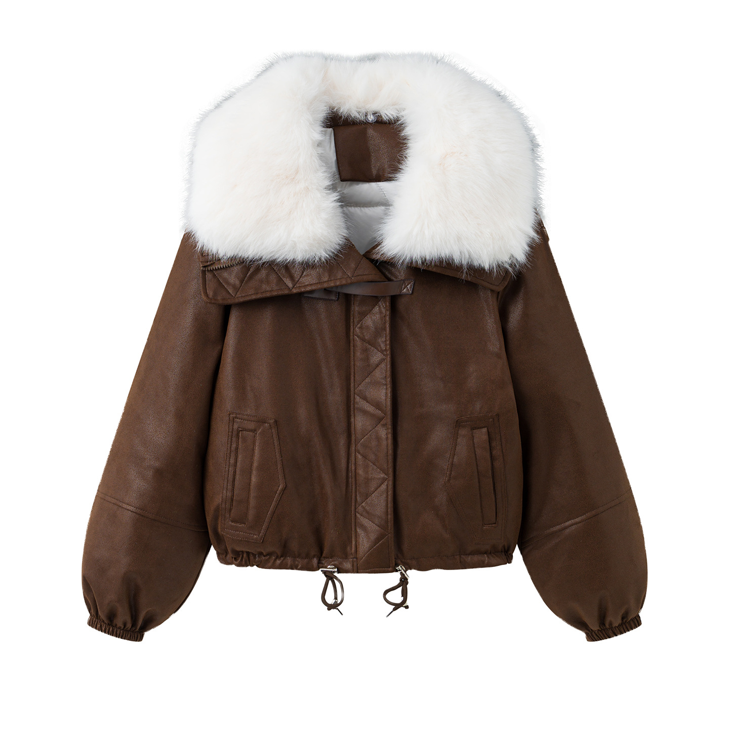 2025 nuevo abrigo de algodón de cuello grande de piel de peluche corto temperamento suelto pu abrigo de algodón de invierno image 5
