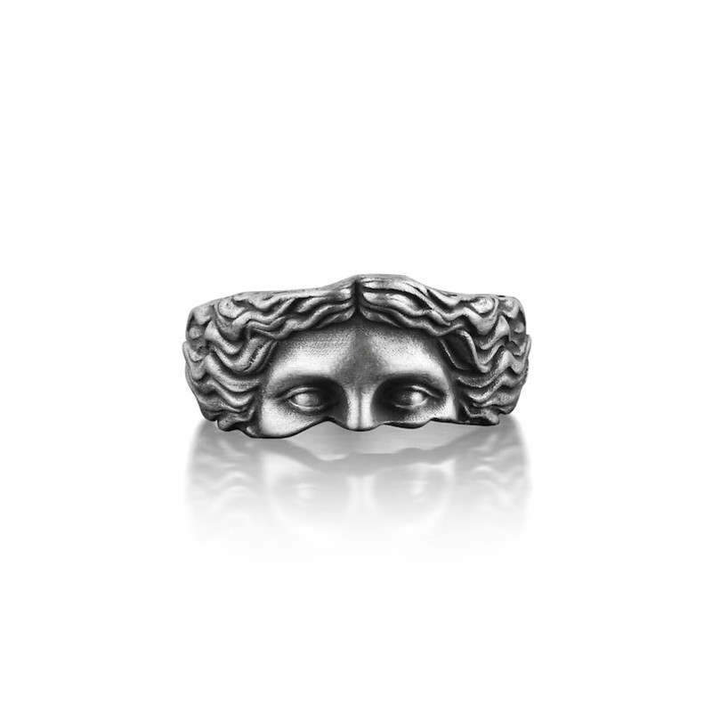 Vintage Venus Relief Ring In Thai Silver Adjustable Open Design_voghion.com