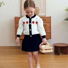 秋冬25新款女童草莓毛衣套装裙可爱波点开衫上衣