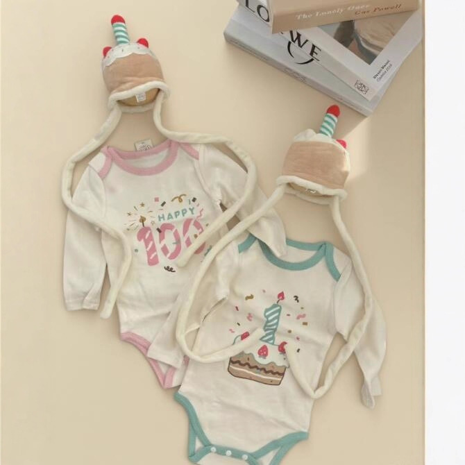 26 Spring/Summer/Autumn Baby Romper Birthday Cake Design Short-Sleeve Onesie for Baby's 100-Day Photoshoot and First Birthday