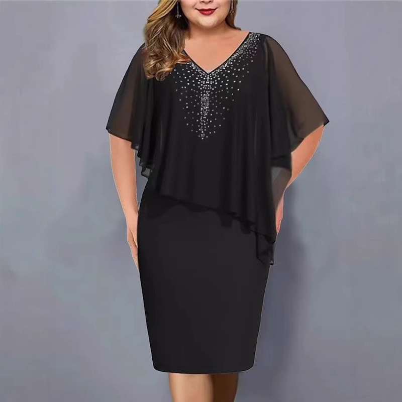 Amazon Europe and the United States cross-border foreign trade 2024 summer solid color V collar sleeve plus size casual dress women's fashion trend