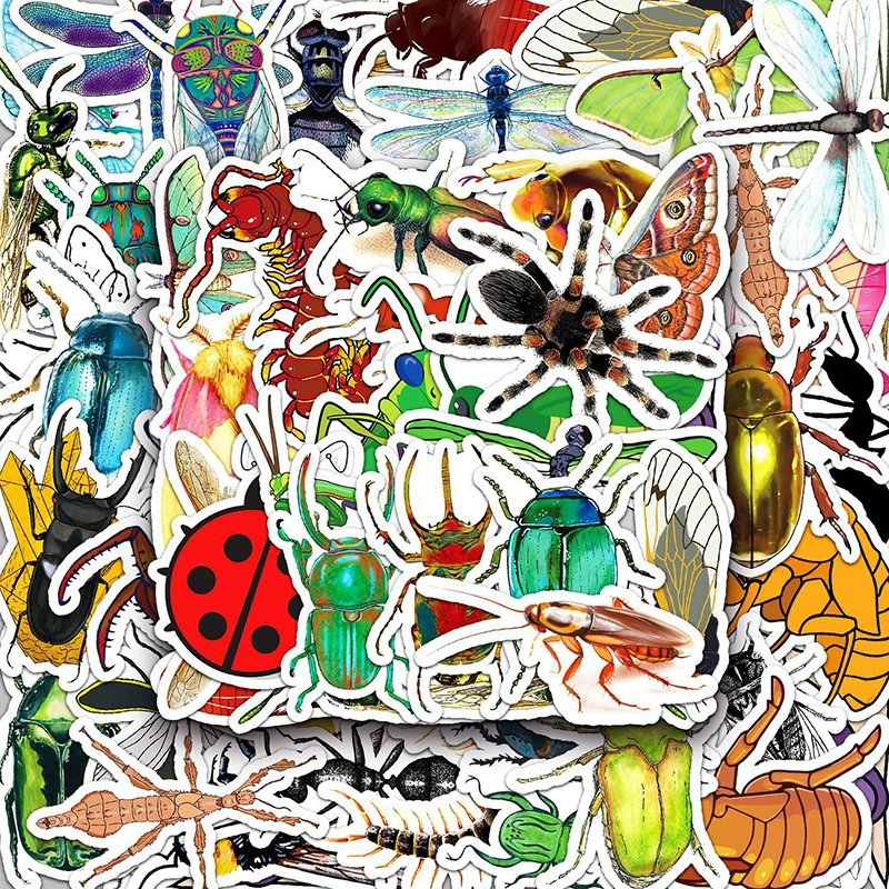 Супер экономичные 100 наклеек с мультяшными насекомыми и граффити для справочников, водонепроницаемые наклейки для чехлов для мобильных телефонов, от одной штуки