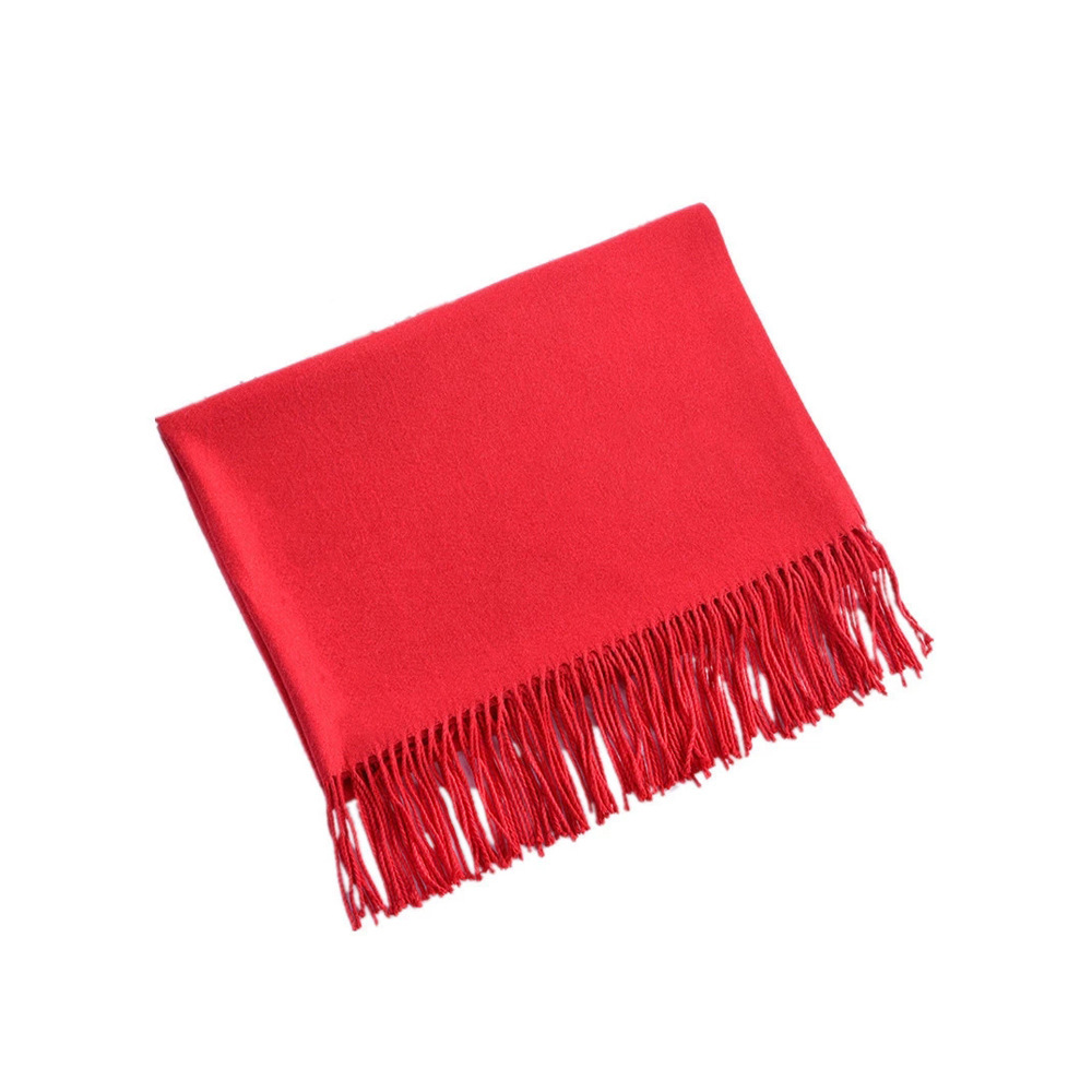 Bufanda de cachemira de imitación de color sólido de otoño e invierno Mujer roja Reunión anual impresa LOGO Bordado 200g Chal cálido babero al por mayor