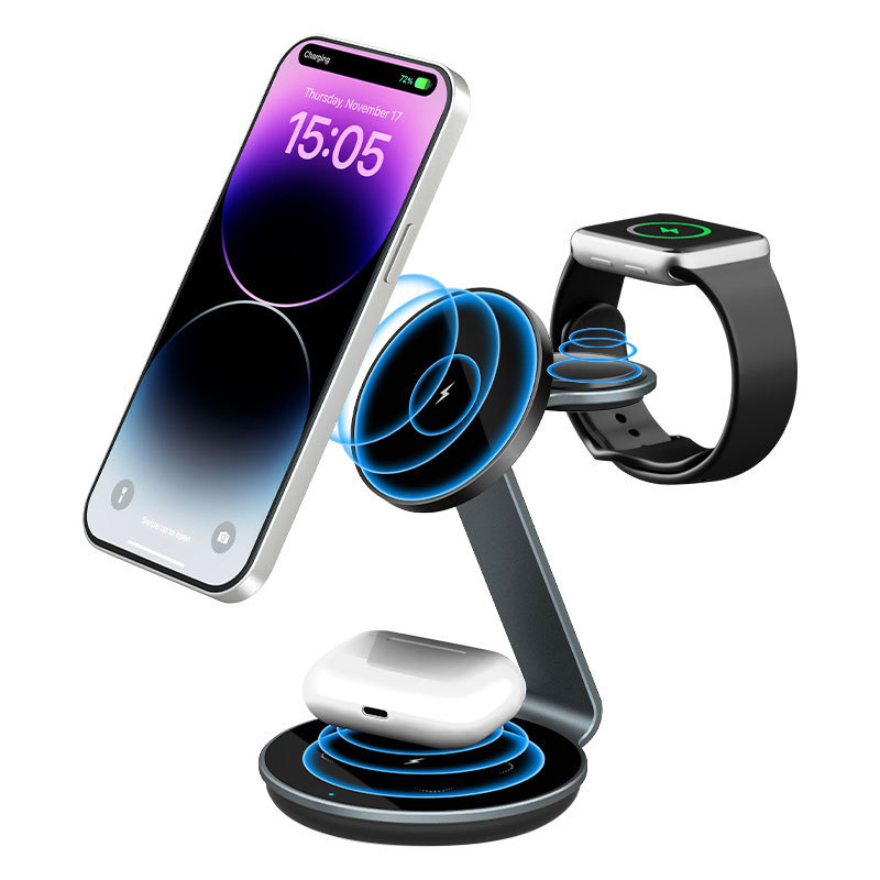 Cross-border hot apple watch wireless charger three-in-one magnetic aluminum alloy suitable for Apple 15/14/13