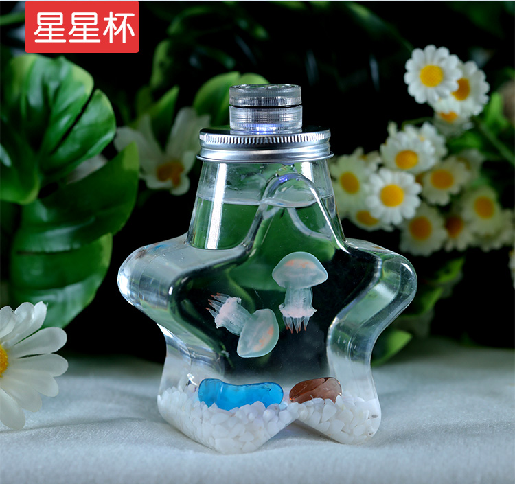 水母活物缸家养好养儿童学生桌面小动物宠物迷你懒人水族箱赤月