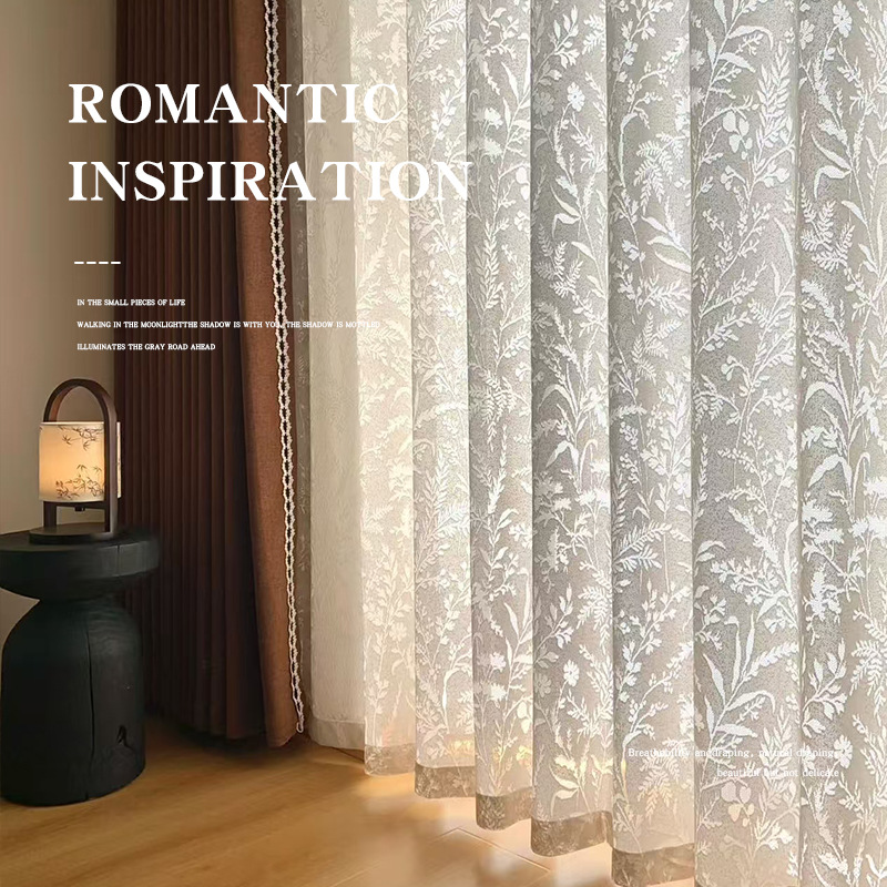 Moon Branch Shadow Yarn French Modern Simple Transparent Pervious Yarn Curtain Bedroom Balcony Cream Romantic Hollow Window Screen