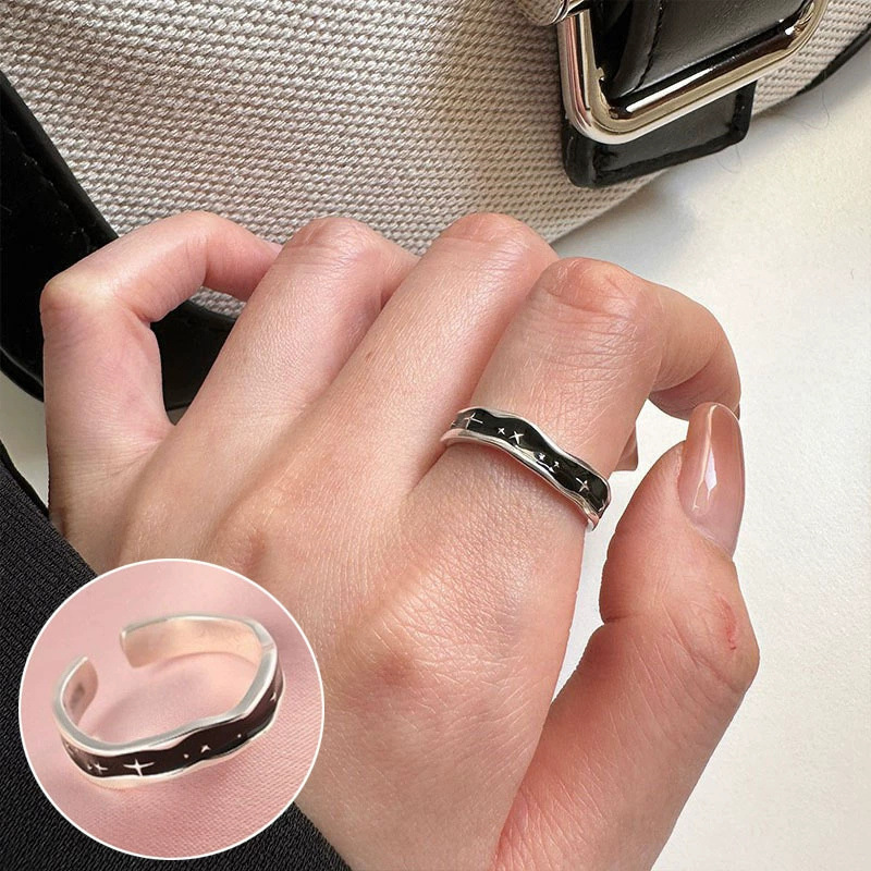 Las mujeres de estilo coreano S925 plata tridimensional anillo encantador retro de moda elegante carta anillo abierto hip hop anillo de dedo índice moda