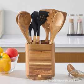 跨境相思木餐具收纳盒可旋转厨房厨具收纳筒餐具刀叉整理盒